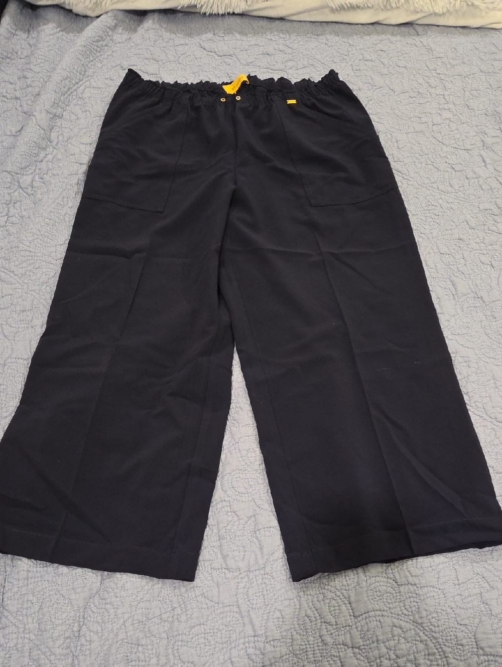 St. John Black Wide-Leg Pants  Size L! Missing Drawstring!